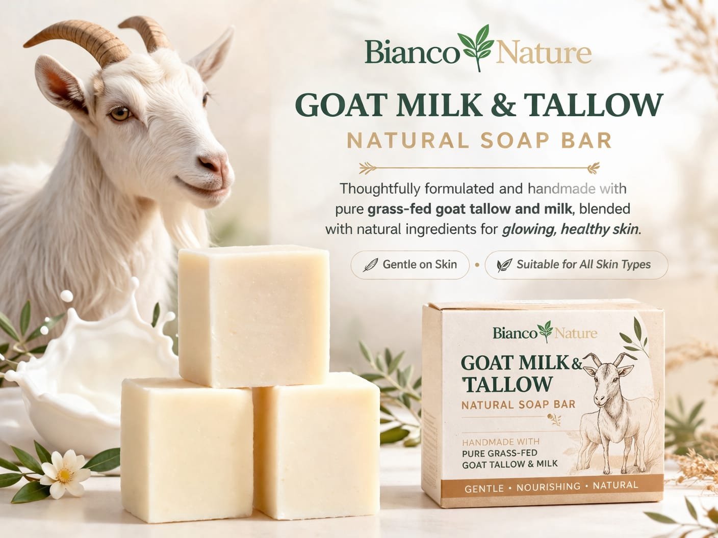 Handmade Organic Pure Grass-fed Goat Tallow & Milk Bar Soap - Unscented 100g - Image 2