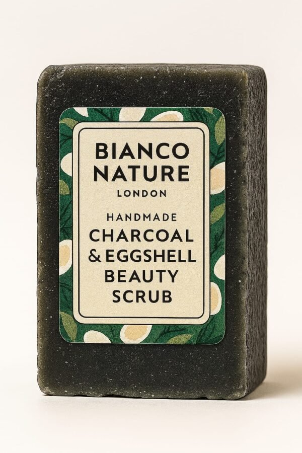 Bianco Nature London – Handmade Charcoal & Eggshell Beauty Scrub Bar (110g) - Image 2
