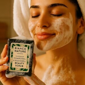 Bianco Nature London – Handmade Charcoal & Eggshell Beauty Scrub Bar (110g)