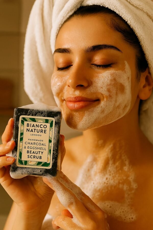 Bianco Nature London – Handmade Charcoal & Eggshell Beauty Scrub Bar (110g)