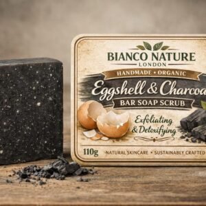 Handmade Organic Eggshell & Charcoal Bar Soap Scrub + Shea Butter & Coconut Oil 110g