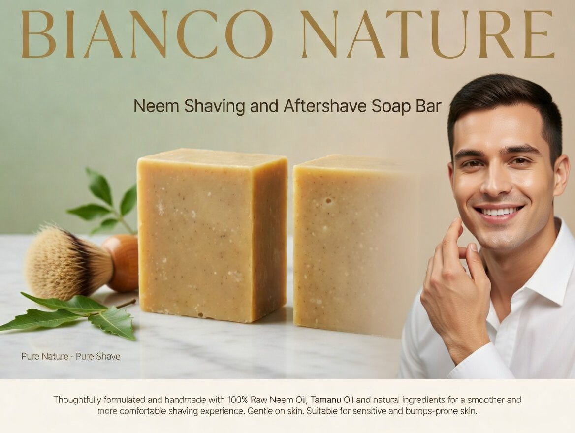 Bianco Nature Neem Shaving Soap Bar - Bumps-Prone & Sensitive Skin (2 x 100g) - Image 2