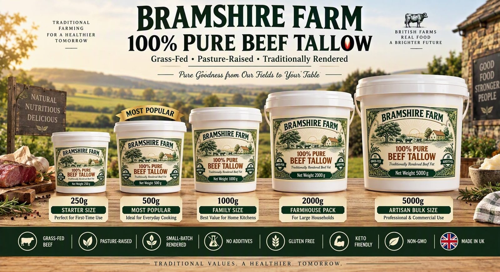 Bramshire Farm Certified Organic 100% Grass-Fed Beef Tallow Premium Quality | UK