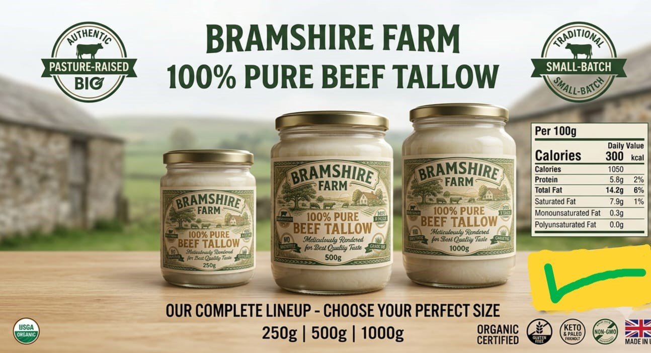 Bramshire Farm Certified Organic 100% Grass-Fed Beef Tallow Premium Quality | UK